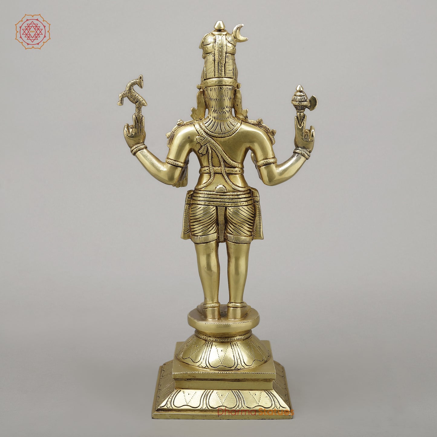 Brass Shiva Standing on Pedestal, Fine Golden Finish, 18"