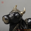 Brass Nandi Seated, A Sacred Icon of Lord Shiva's Loyalty, Black Finish with Golden Accent, 14"