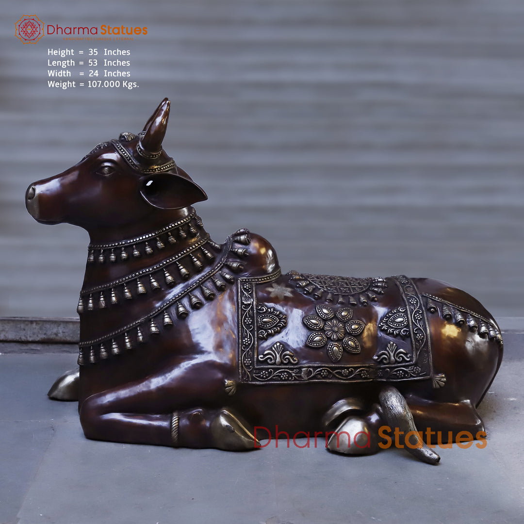 Brass Nandi Seated, A Divine Symbol of Loyalty, Copper Finish, 35"