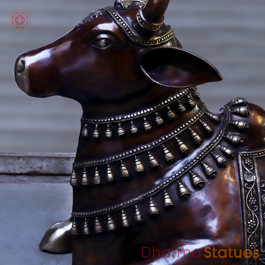 Brass Nandi Seated, A Divine Symbol of Loyalty, Copper Finish, 35"