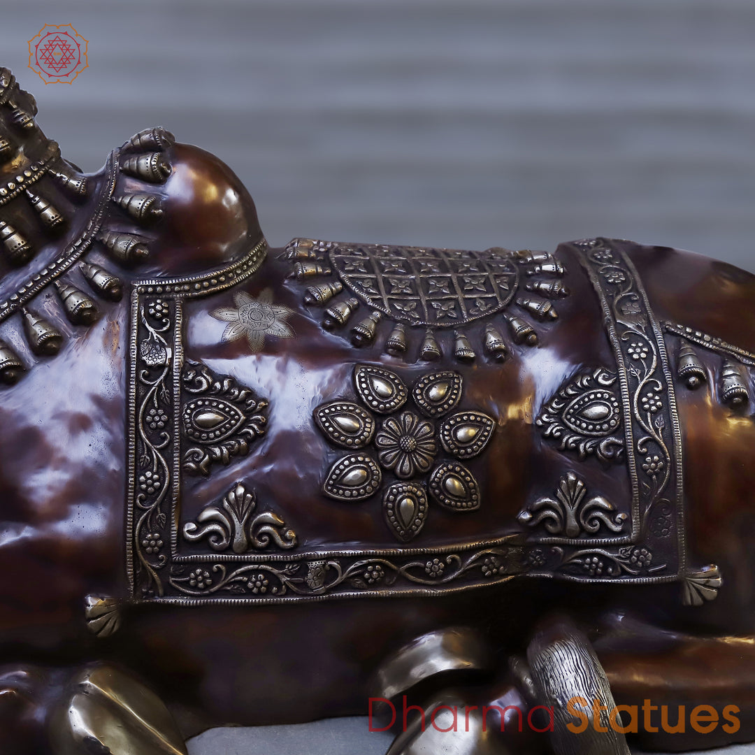 Brass Nandi Seated, A Divine Symbol of Loyalty, Copper Finish, 35"