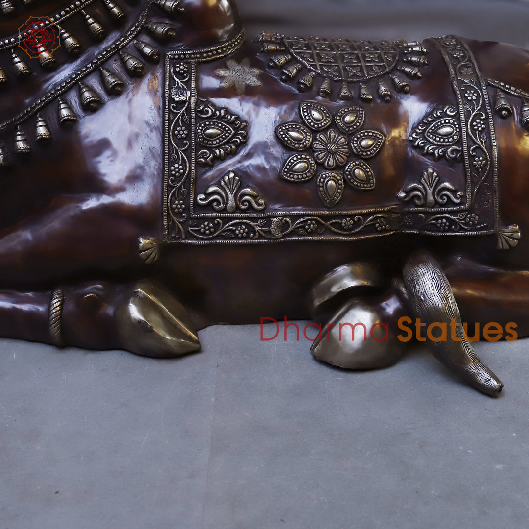 Brass Nandi Seated, A Divine Symbol of Loyalty, Copper Finish, 35"