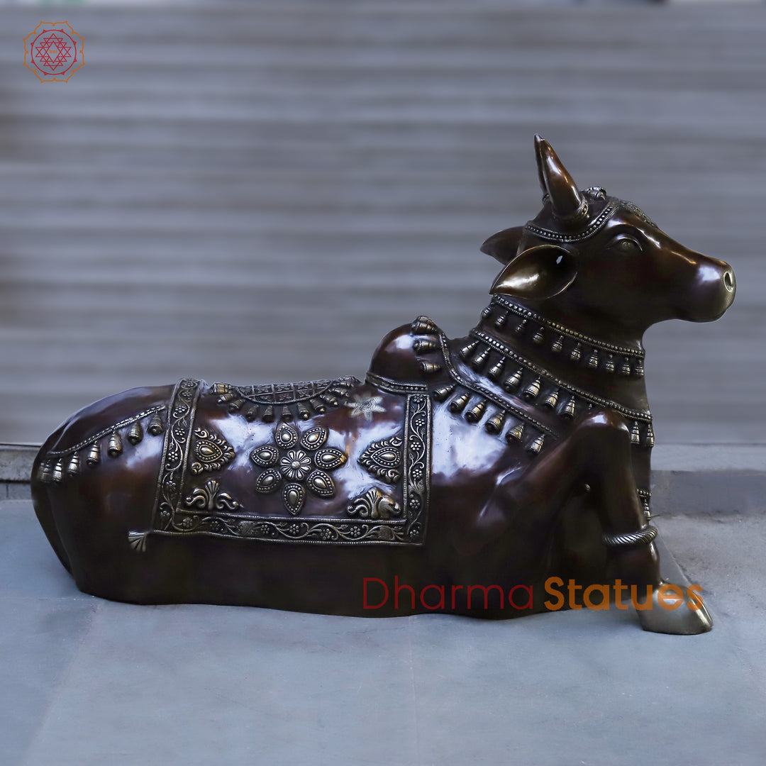 Brass Nandi Seated, A Divine Symbol of Loyalty, Copper Finish, 35"