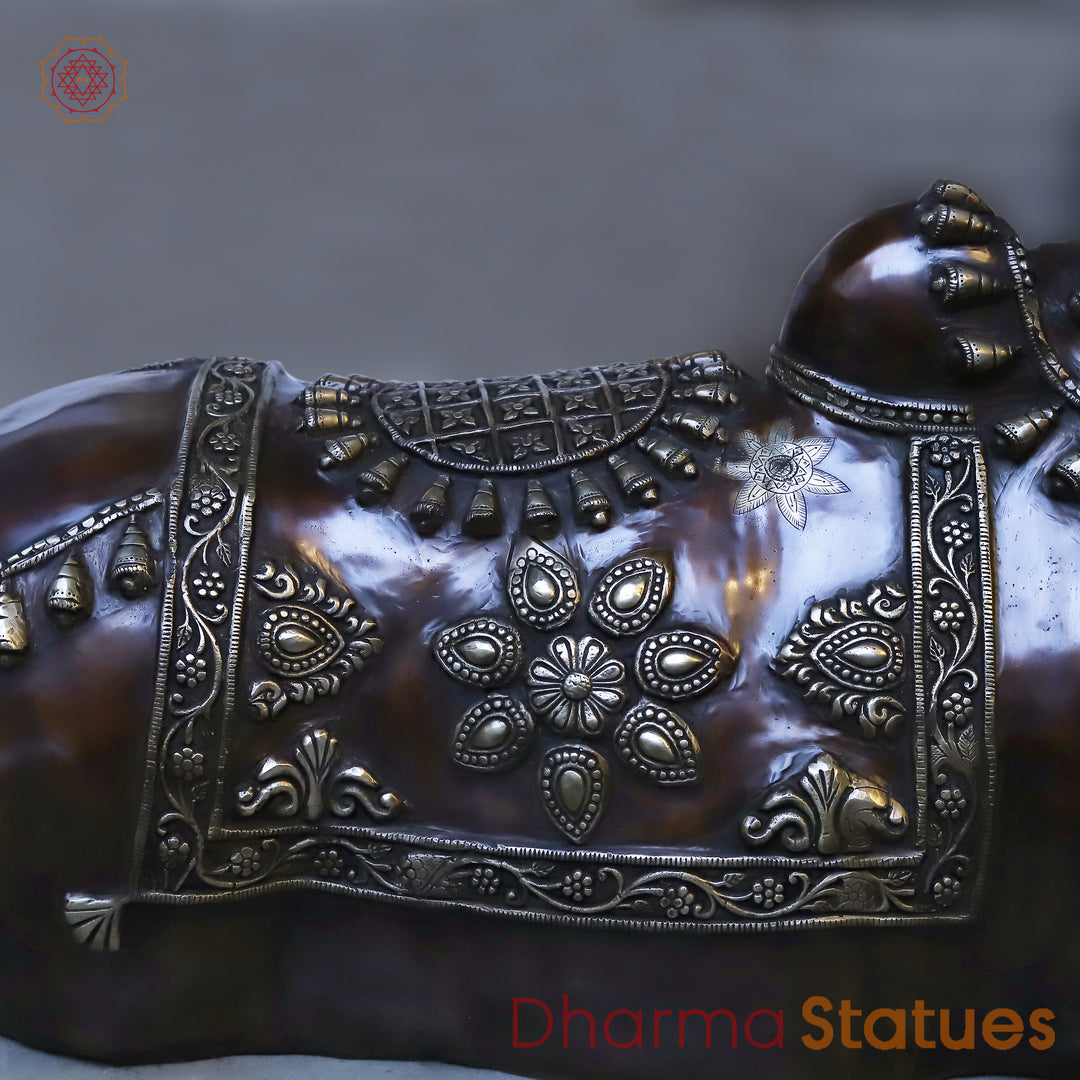 Brass Nandi Seated, A Divine Symbol of Loyalty, Copper Finish, 35"