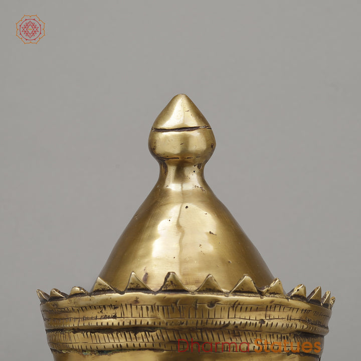 Brass Shiva Head Mukhlingam With Crown, Butter Gold Finish, 14"