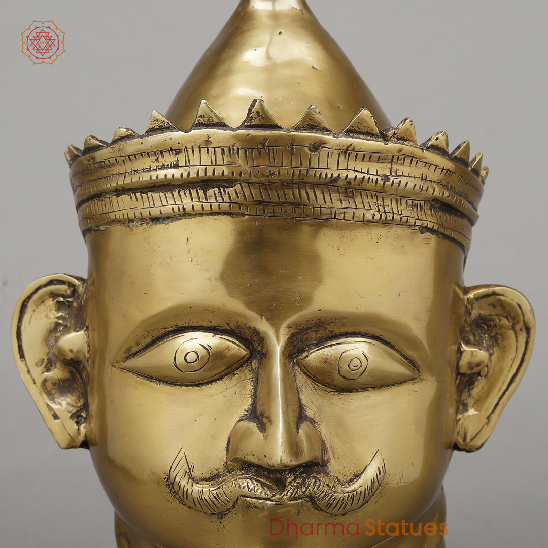 Brass Shiva Head Mukhlingam With Crown, Butter Gold Finish, 14"