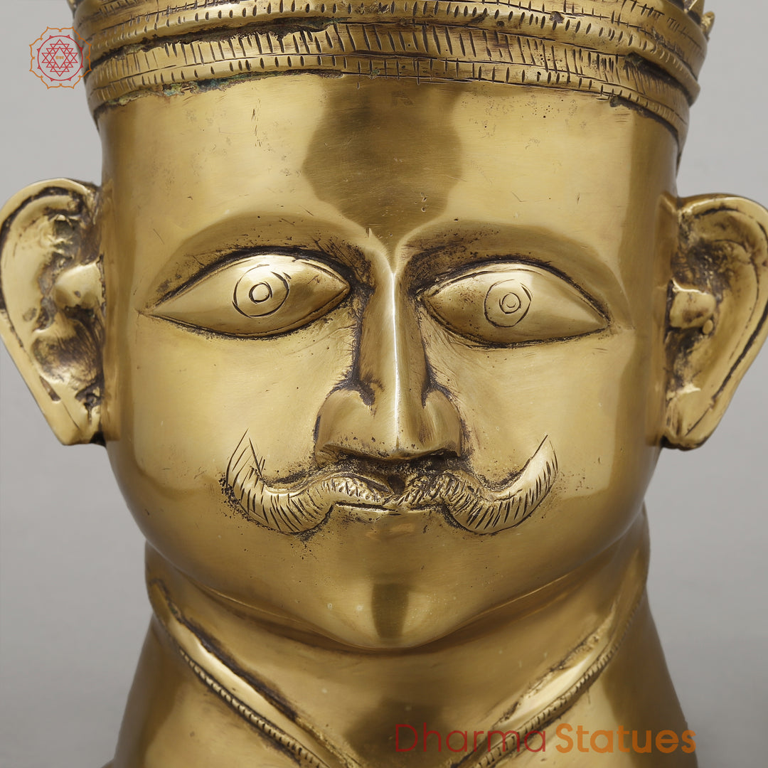 Brass Shiva Head Mukhlingam With Crown, Butter Gold Finish, 14"