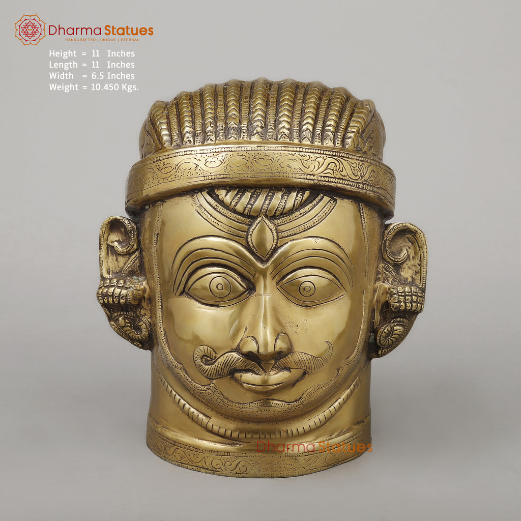 Brass Shiva Face, Golden Finish, 11"