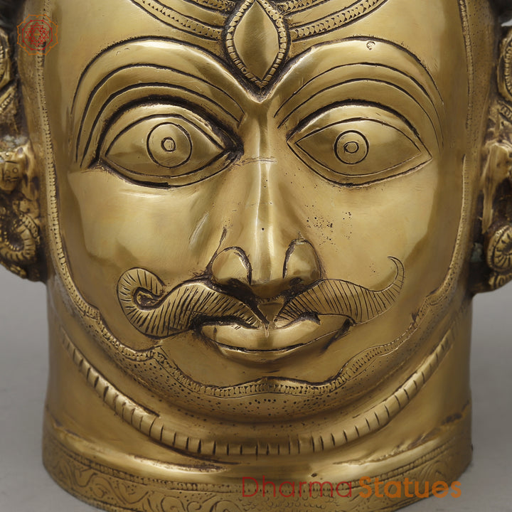 Brass Shiva Face, Golden Finish, 11"