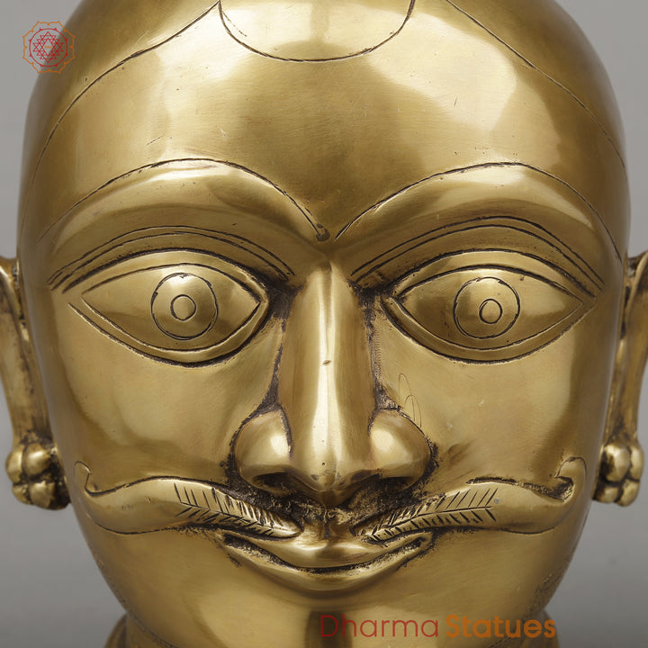 Brass Shiva Mukhlingam Face, Butter Gold Finish, 10"