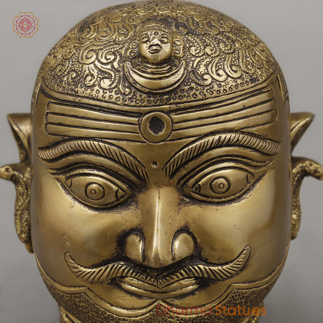 Brass Shiva Face, Invoking Divine Blessings, Golden Finish, 6"