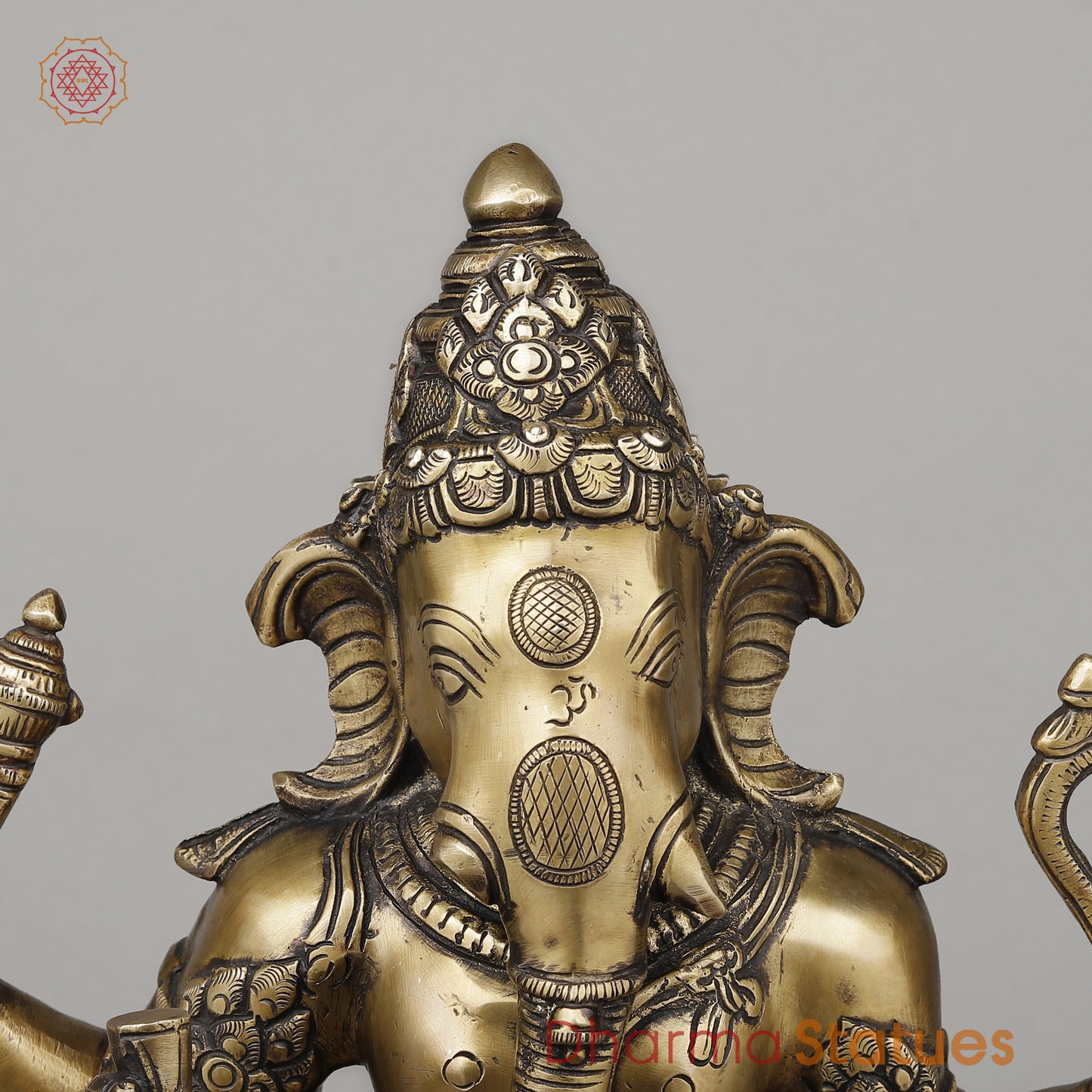 Brass Chaturbhuja Ganesha Standing, Fine Golden Finish, 19.5"