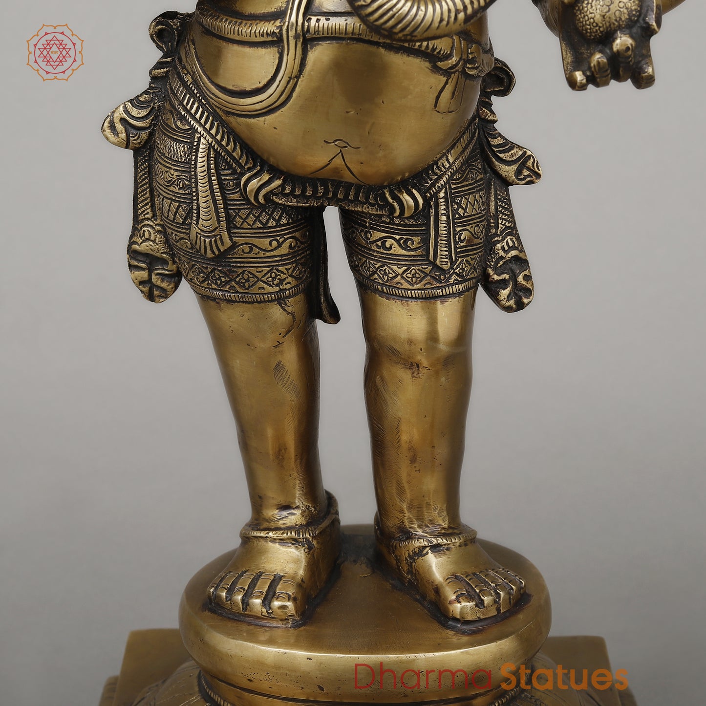 Brass Chaturbhuja Ganesha Standing, Fine Golden Finish, 19.5"
