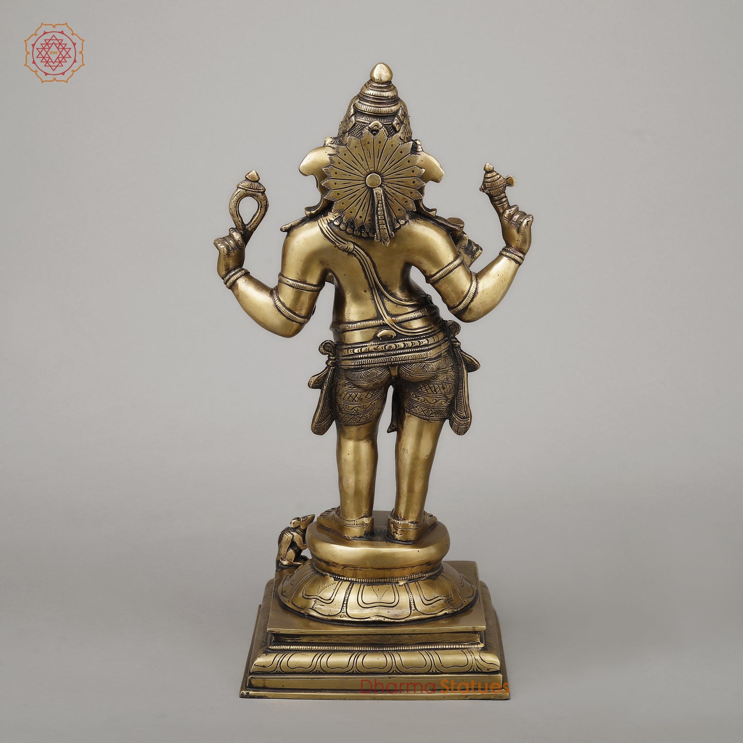 Brass Chaturbhuja Ganesha Standing, Fine Golden Finish, 19.5"