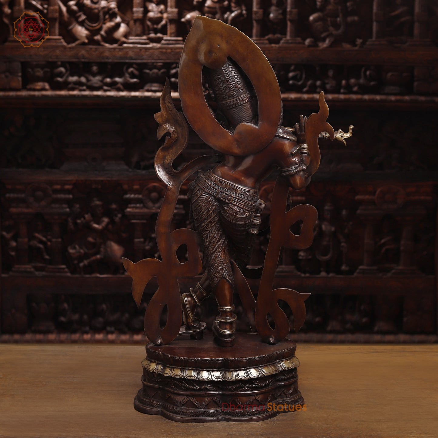 Brass Krishna Playing Flute, Rich Copper Finish, 35"