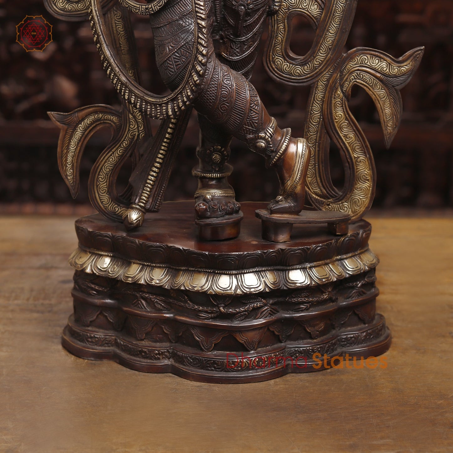 Brass Krishna Playing Flute, Rich Copper Finish, 35"