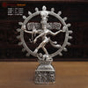 Brass Natraj Statue, Dancing Sculpture of Lord Shiva, Silver finish 23.5" front view