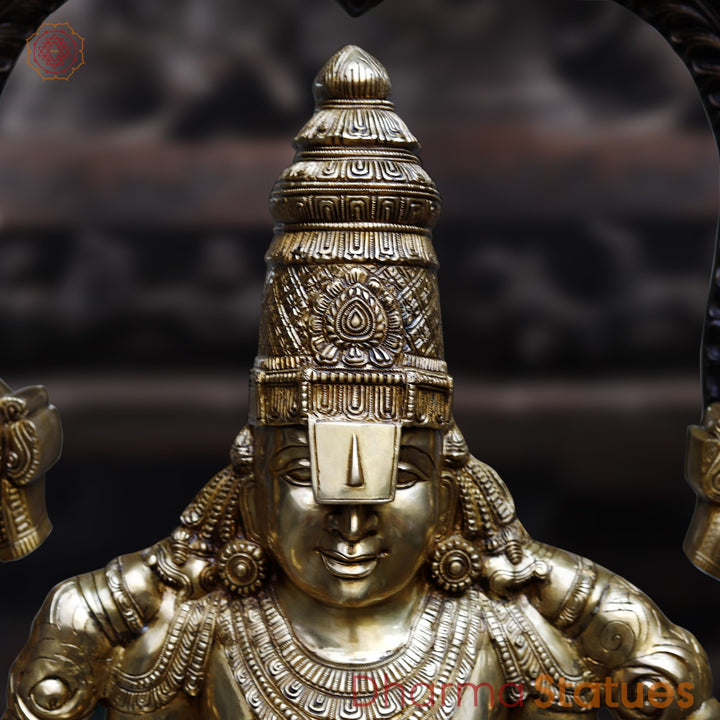 Brass Balaji Standing carved with 10 Avtars on Frame & Ashtalakshmi on Base (large) , Copper & Gold Finish85"