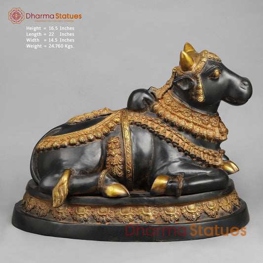 Brass Nandi seated, Deep Black and Gold finish 16.5”