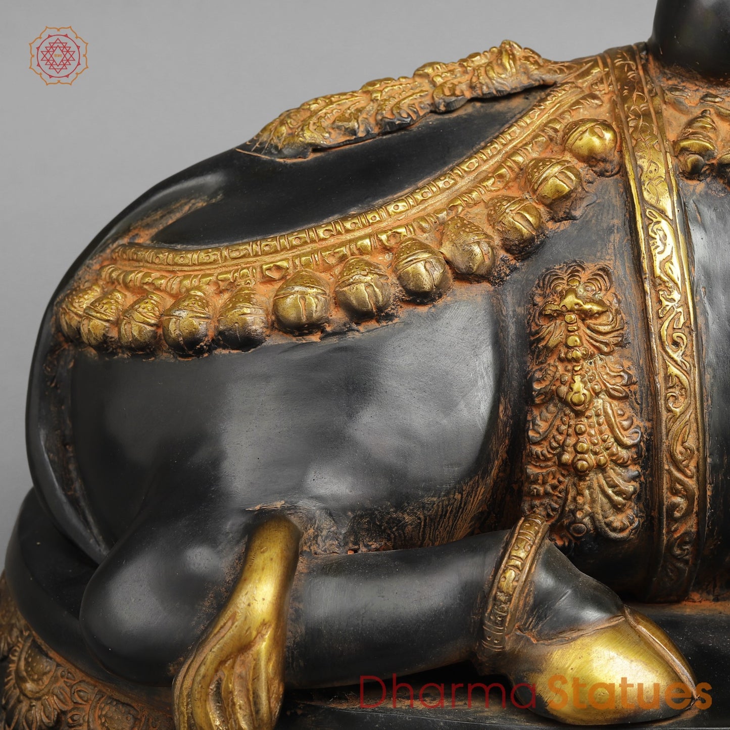 Brass Nandi seated, Deep Black and Gold finish 16.5”