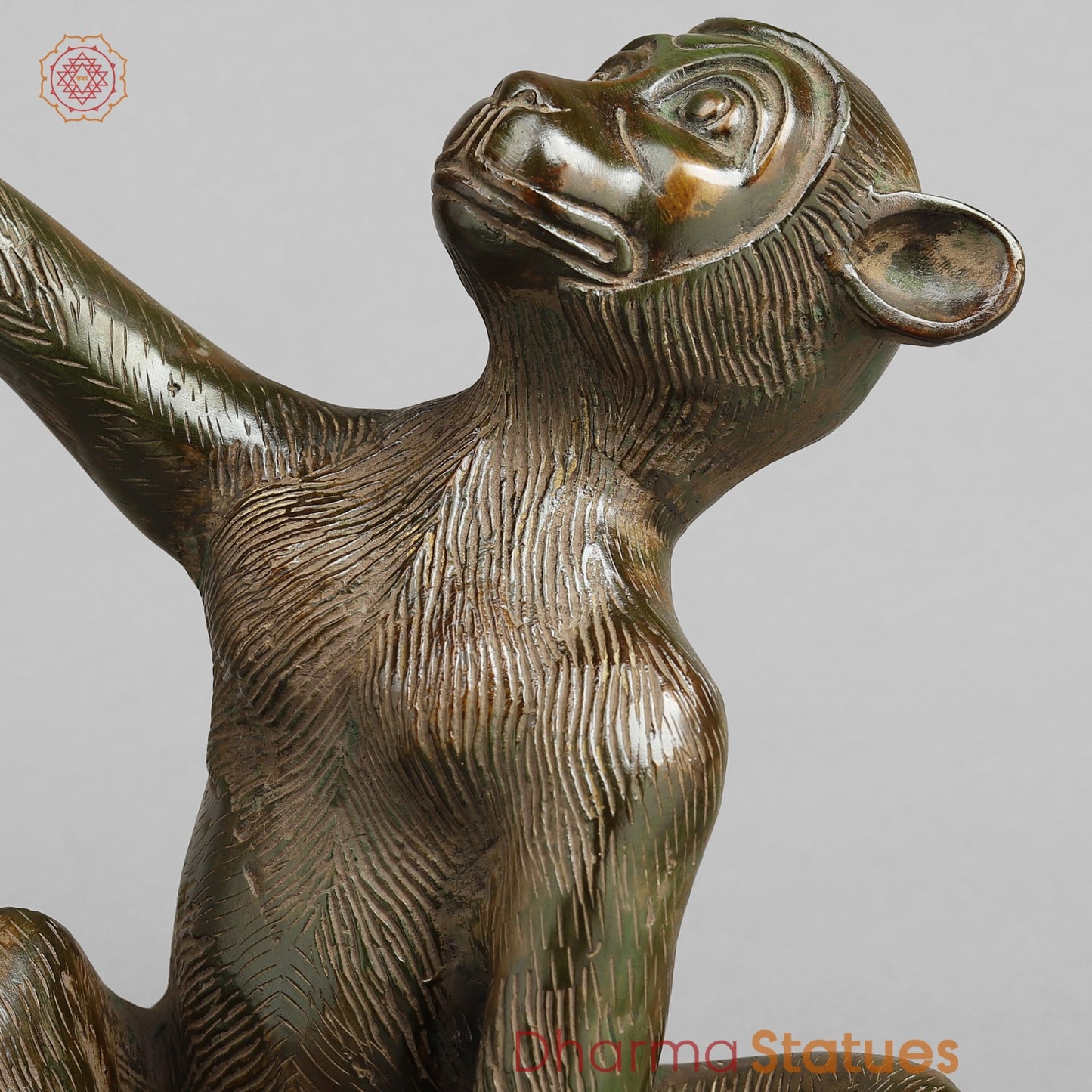 Brass Monkey Urli, Green Antique Patina 14.5”