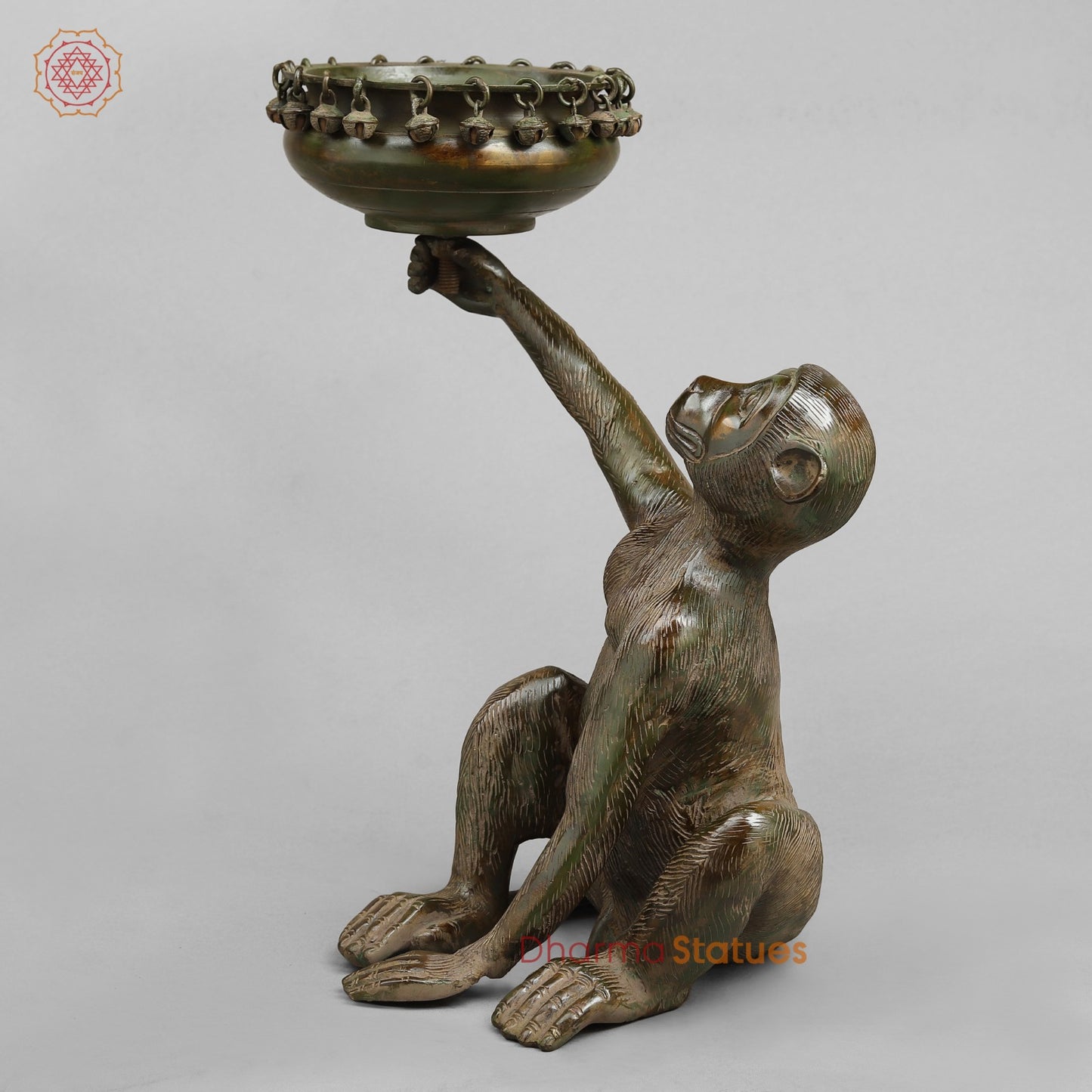 Brass Monkey Urli, Green Antique Patina 14.5”