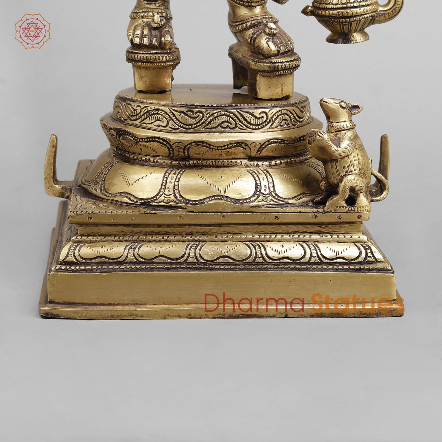 Brass Ganesh Standing Holding Umbrella, Antique finish 25.5”