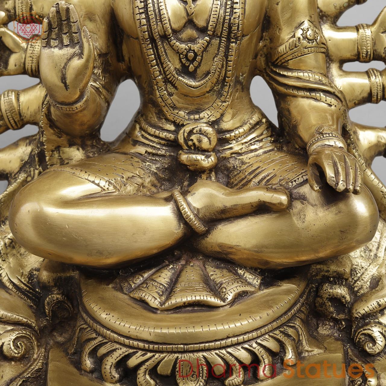 Brass Hanuman Panchmukhi seated , Light antique finish 16”