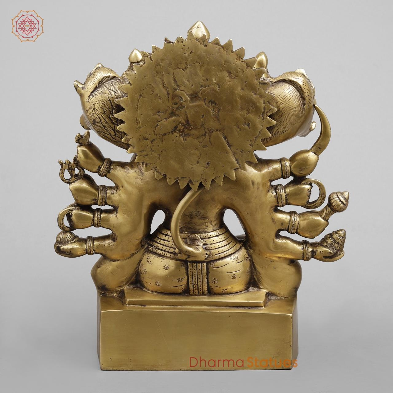Brass Hanuman Panchmukhi seated , Light antique finish 16”