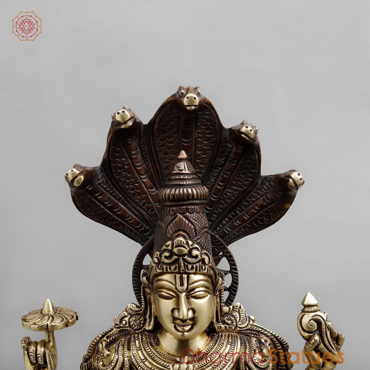 Brass vishnu Standing with snake, Dual tone finish 18”