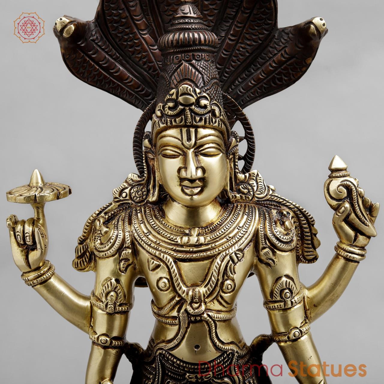 Brass vishnu Standing with snake, Dual tone finish 18”