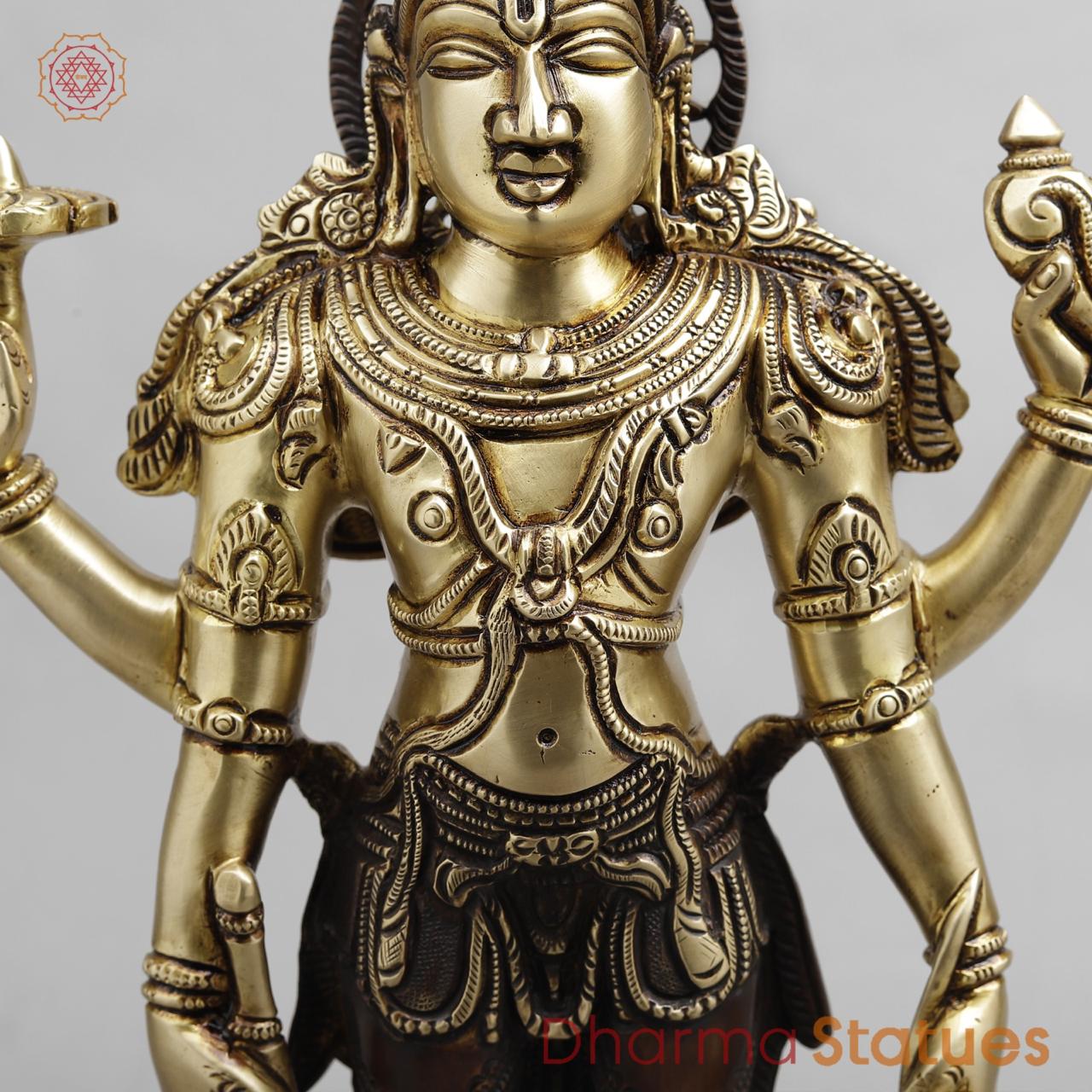 Brass vishnu Standing with snake, Dual tone finish 18”