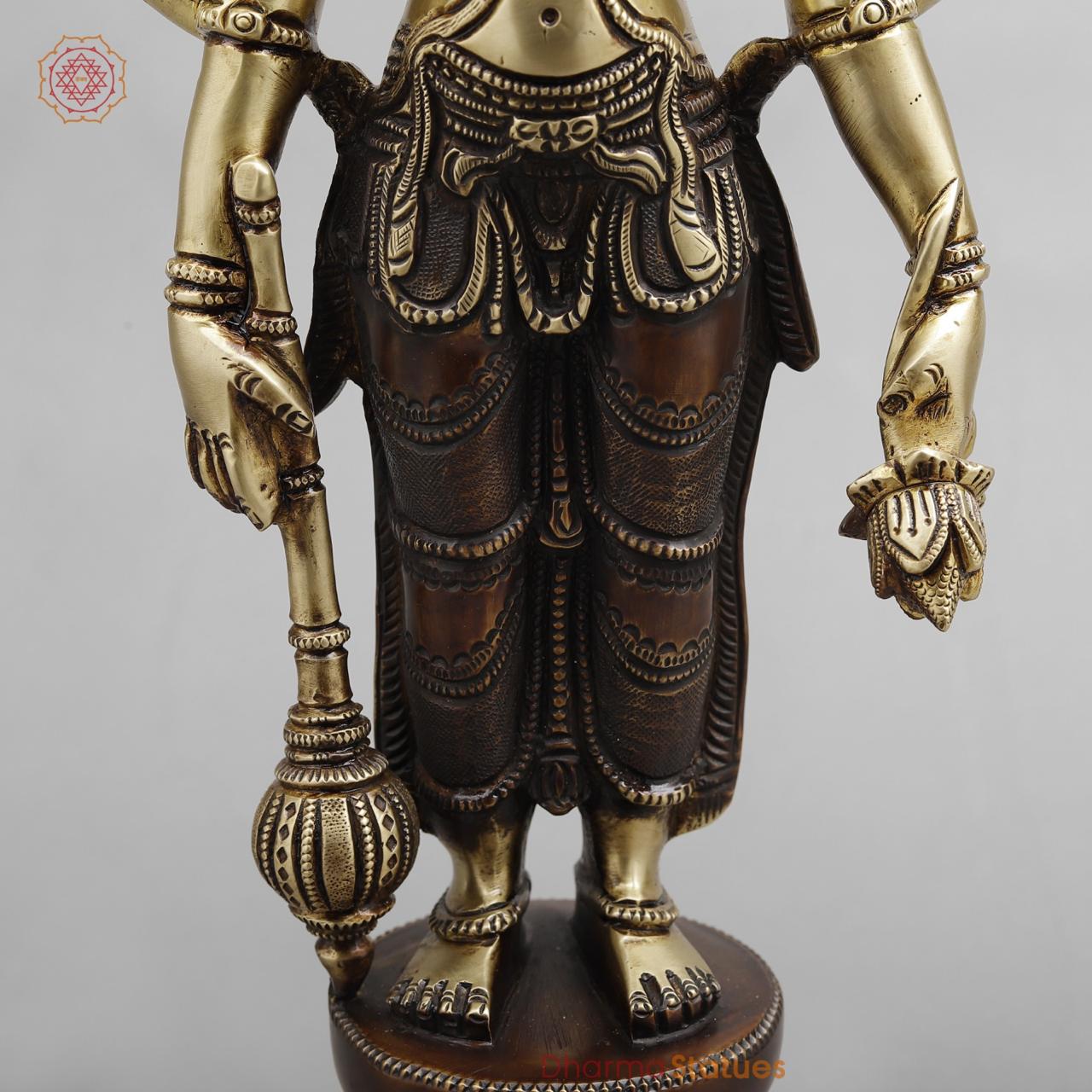 Brass vishnu Standing with snake, Dual tone finish 18”