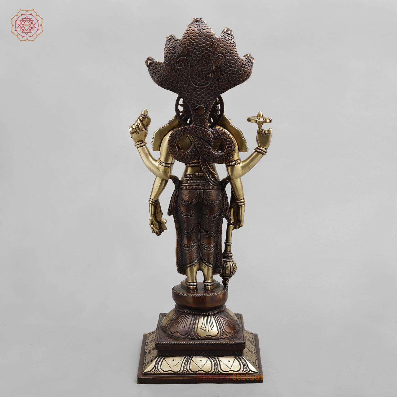 Brass vishnu Standing with snake, Dual tone finish 18”