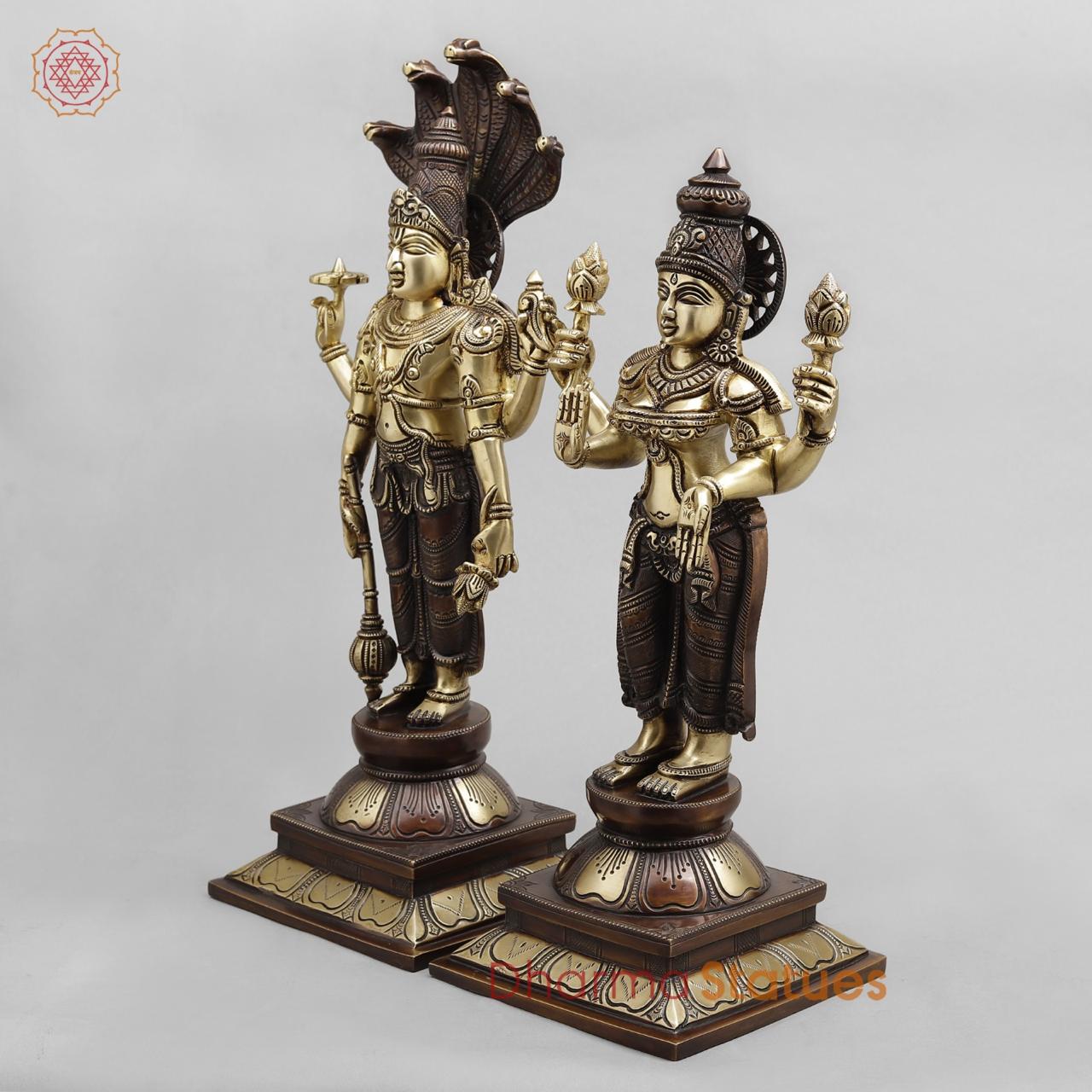 Brass Vishnu Lakshmi standing, Dual tone finish 18”