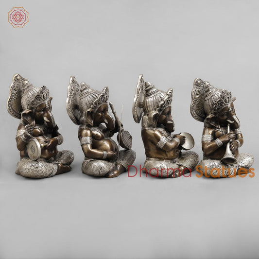 Brass Musician Ganesh , Silver copper finish 12”