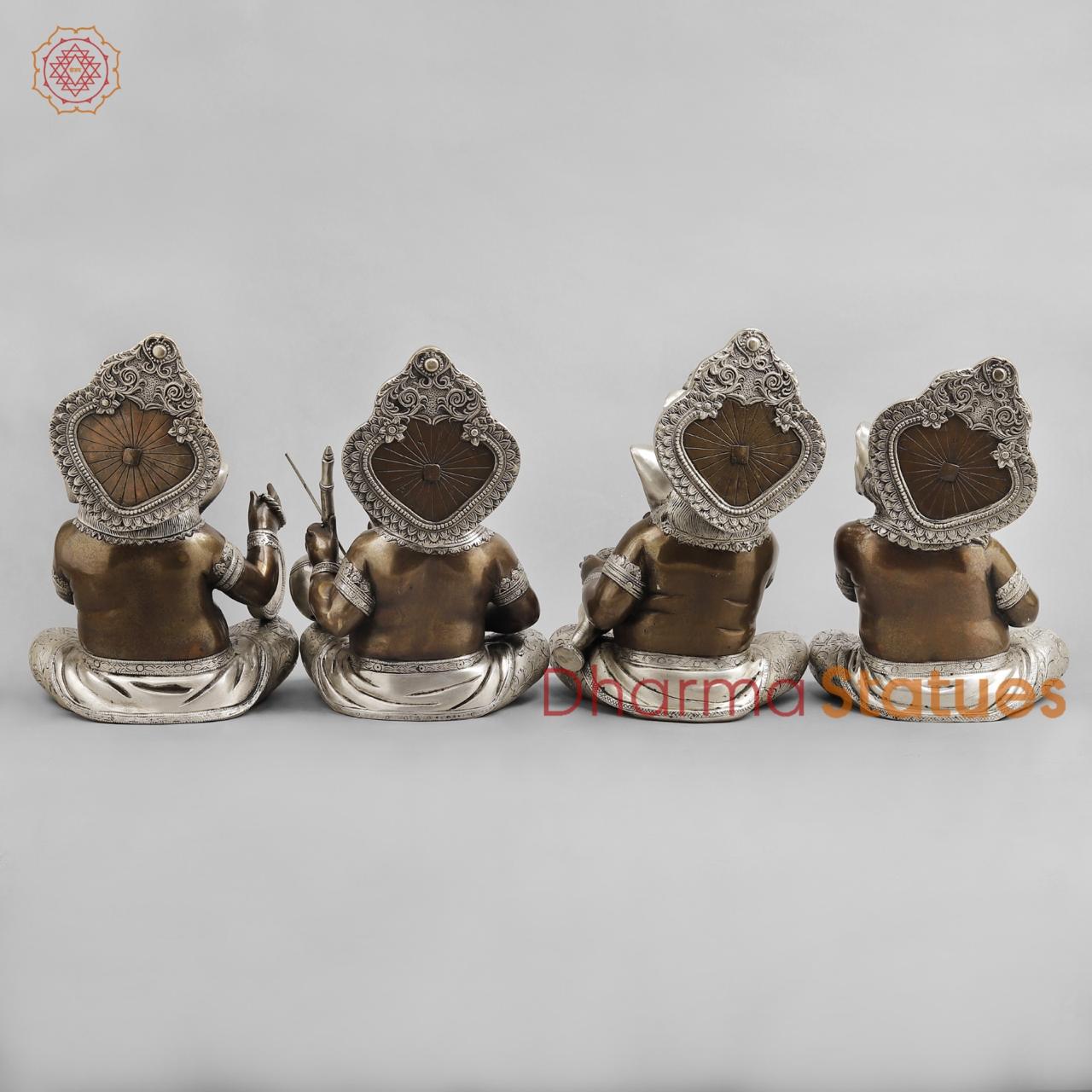 Brass Musician Ganesh , Silver copper finish 12”