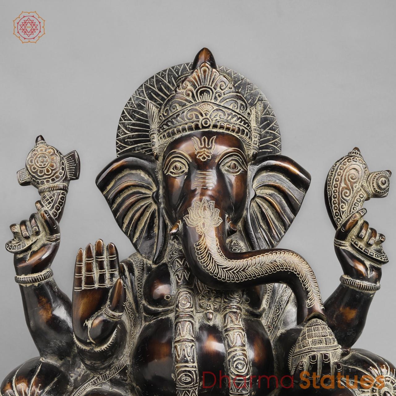 Brass Raja Ganesh, Antique finish 24”