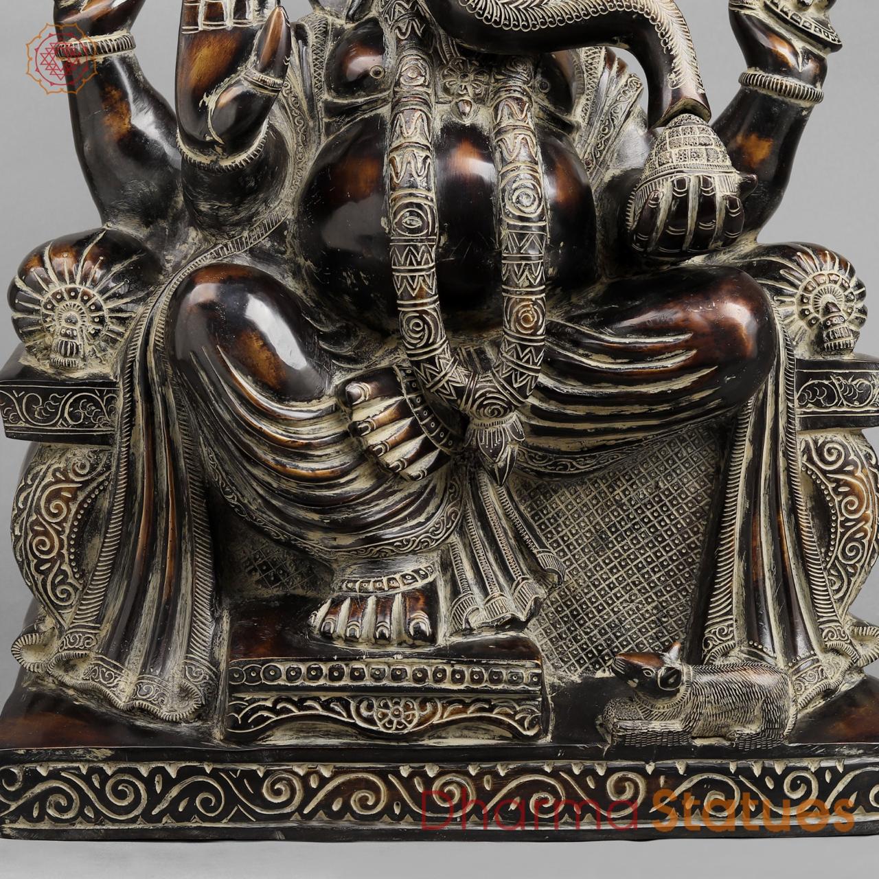 Brass Raja Ganesh, Antique finish 24”