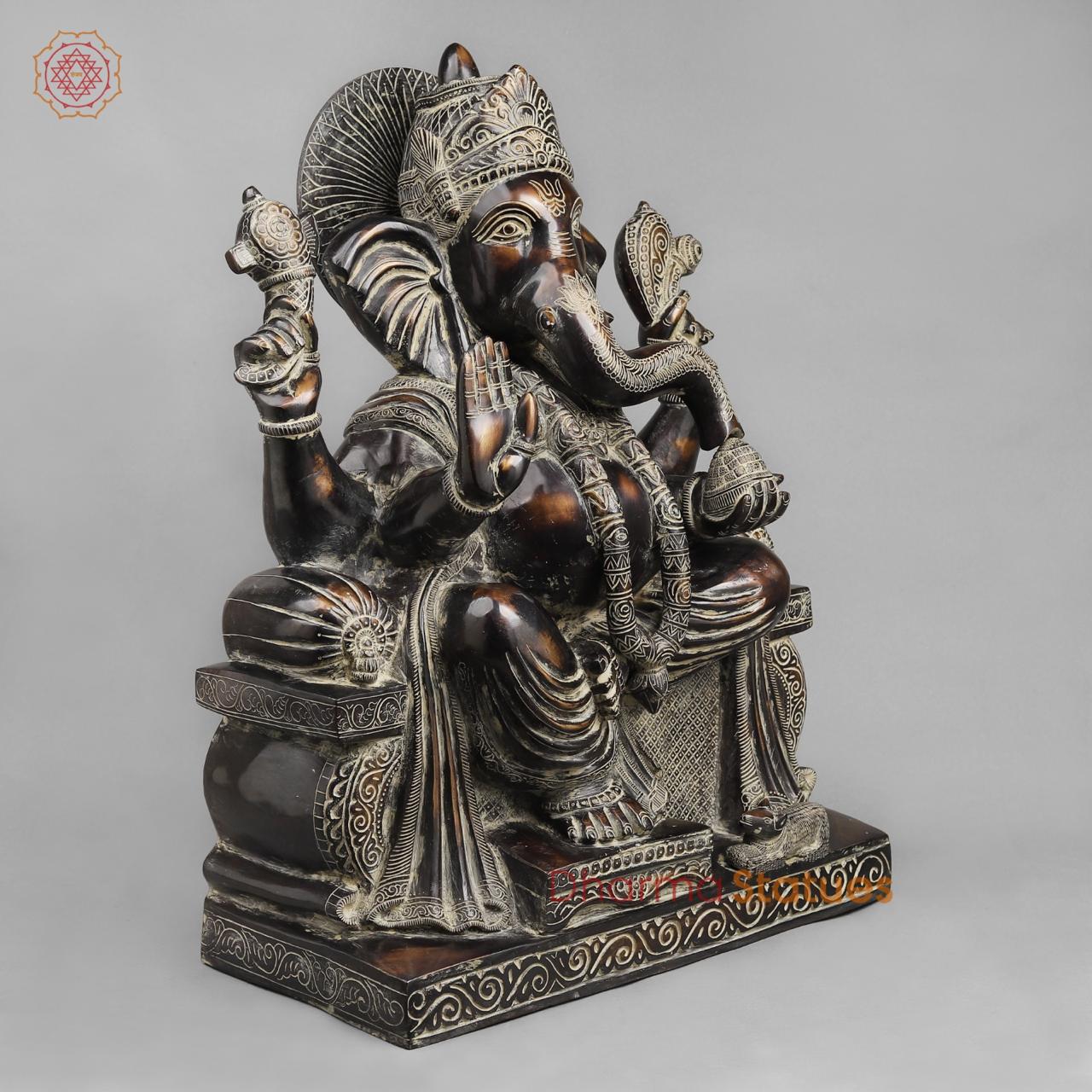 Brass Raja Ganesh, Antique finish 24”