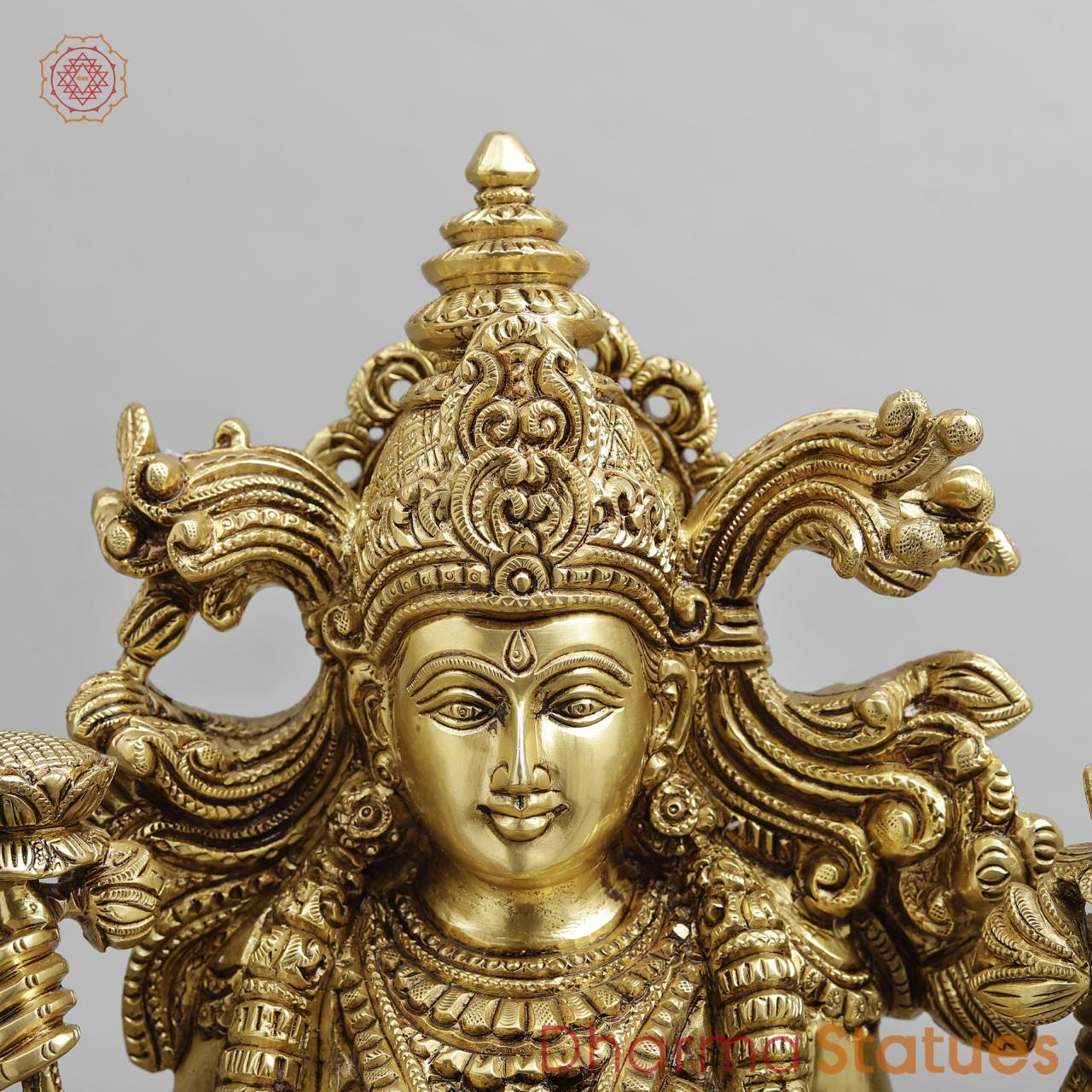 Brass Laxmi seated With fine Ornaments, Super fine Golden finish 14.5”