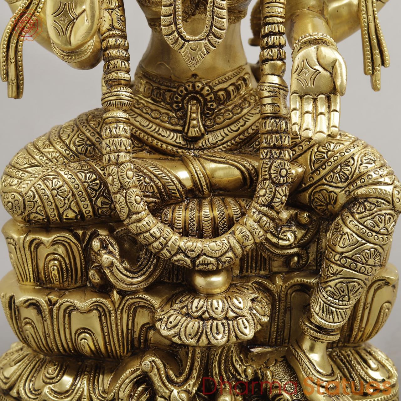 Brass Laxmi seated With fine Ornaments, Super fine Golden finish 14.5”
