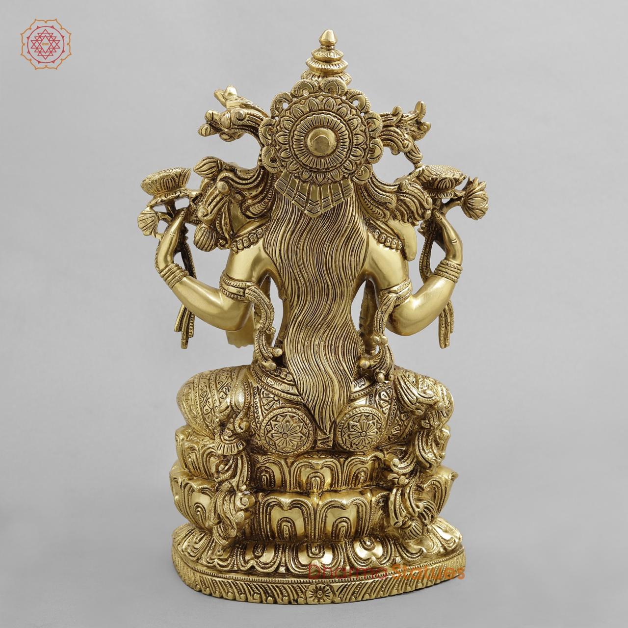Brass Laxmi seated With fine Ornaments, Super fine Golden finish 14.5”