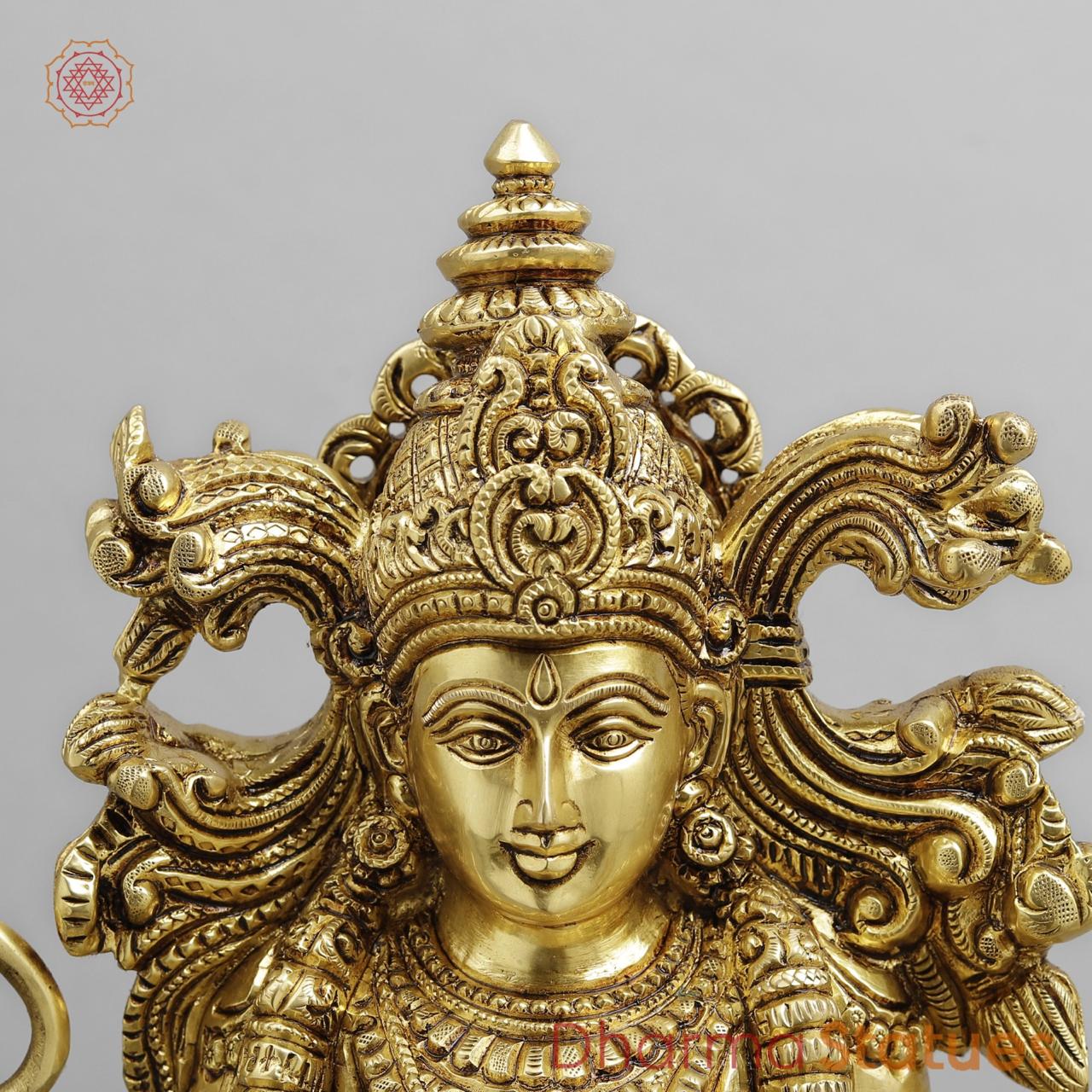 Brass Saraswati seated with fine Ornaments, superfine Golden finish 15”