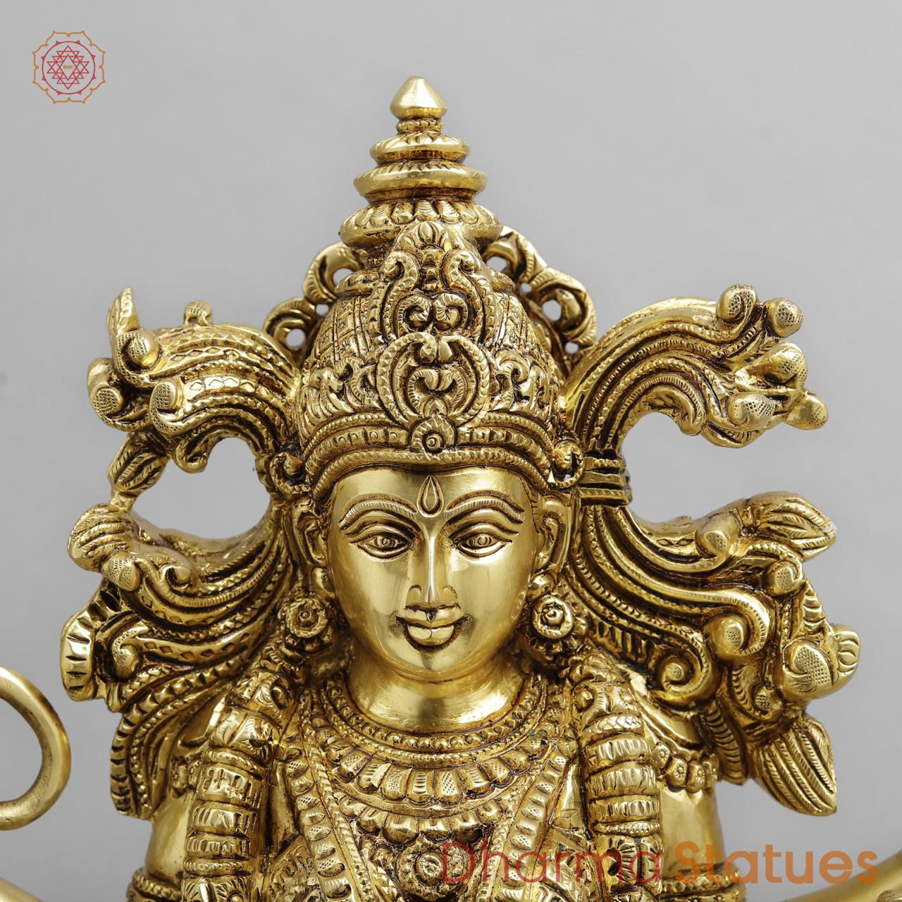 Brass Saraswati seated with fine Ornaments, superfine Golden finish 15”