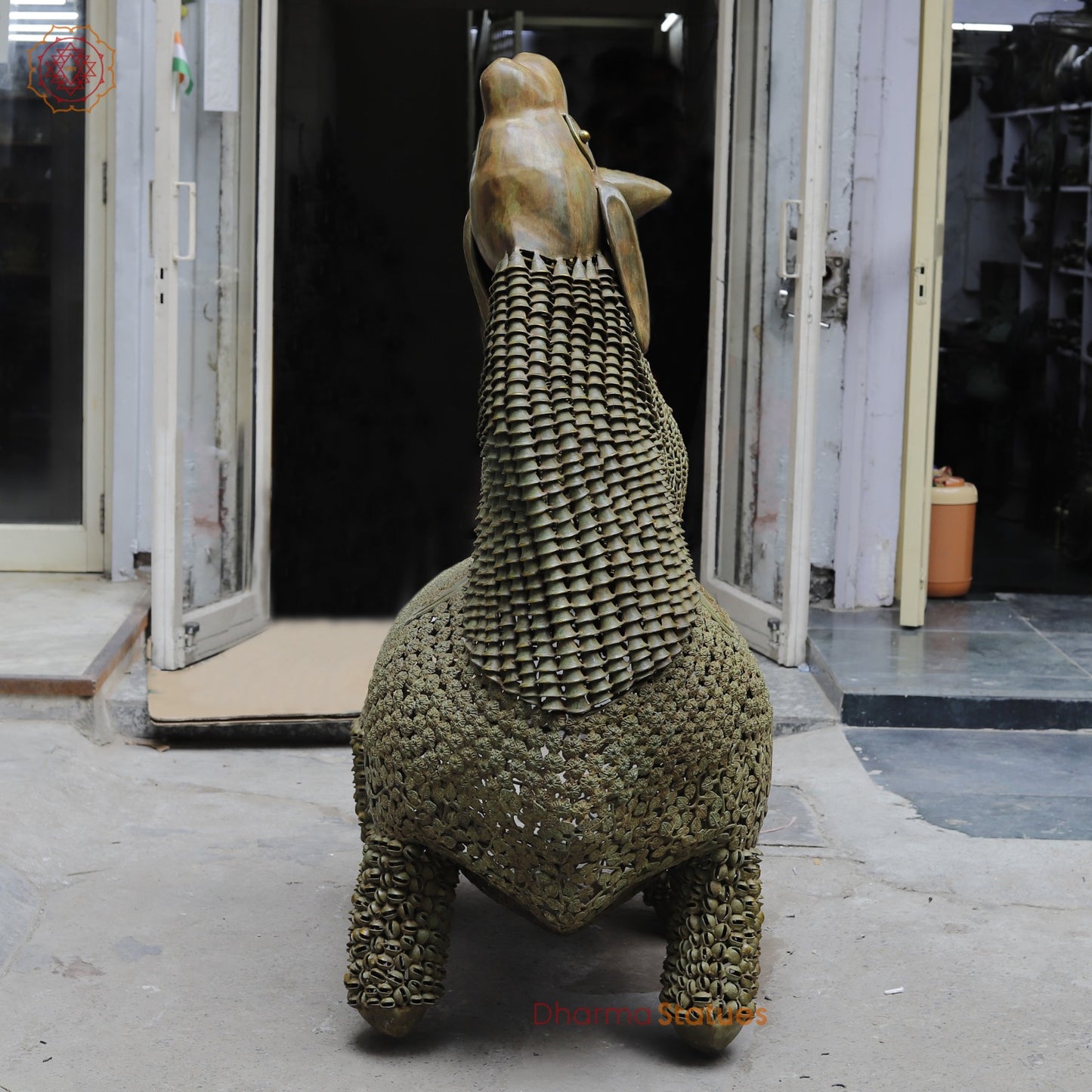 Brass Joyfull Dancing Nandi, Protector of Mount Kailash, Green Patina finish 60”
