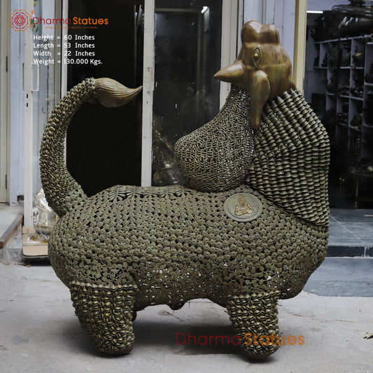 Brass Joyfull Dancing Nandi, Protector of Mount Kailash, Green Patina finish 60”