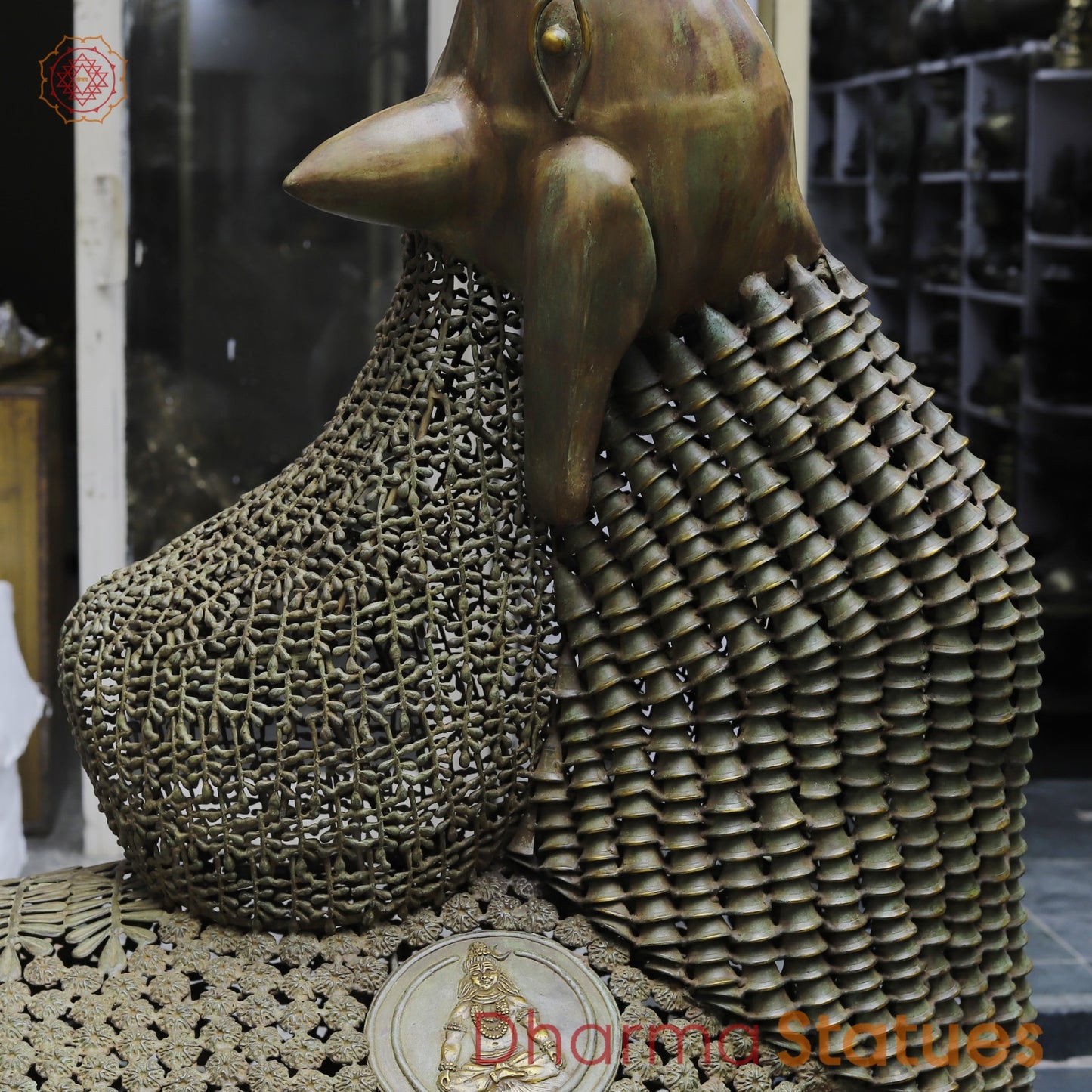 Brass Joyfull Dancing Nandi, Protector of Mount Kailash, Green Patina finish 60”