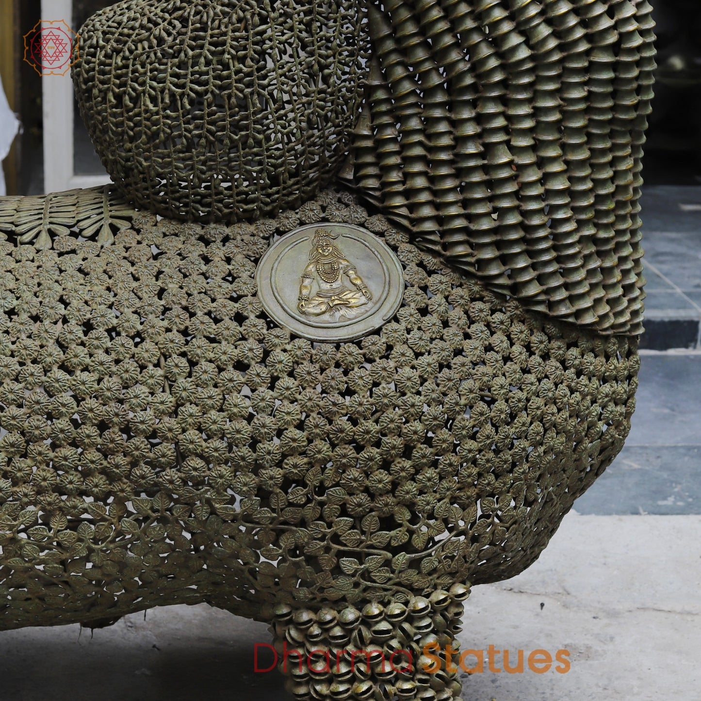 Brass Joyfull Dancing Nandi, Protector of Mount Kailash, Green Patina finish 60”