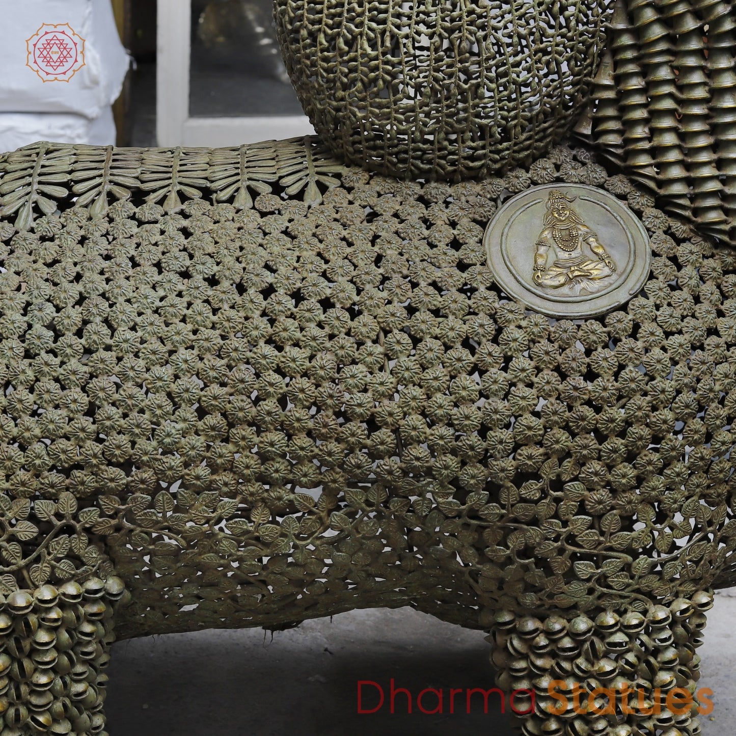 Brass Joyfull Dancing Nandi, Protector of Mount Kailash, Green Patina finish 60”
